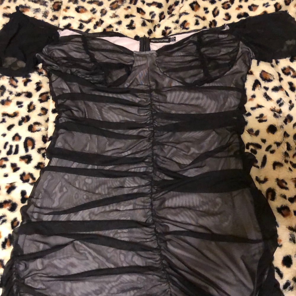 Black off the shoulder ruched dress